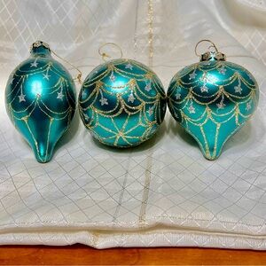 Vintage Christmas Ornaments Green Christmas Balls Green & Gold Holiday Decor
